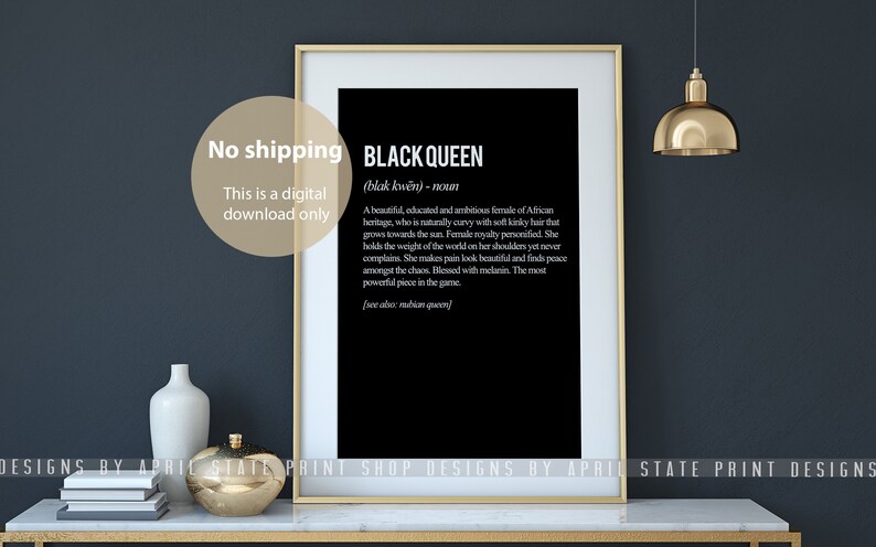Black Queen Definition Print, Melanin Queen, Art Print, Typographic Art, Black girl, Melanin Print, Black Girls Rock, Beautiful Black Art image 2
