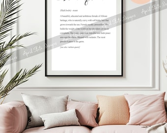 Black Queen Cursive Definition Art Printable Art - Melanin Print Digital Download Black Art - African American Black Woman Typography Print