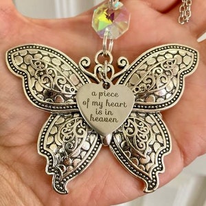 Butterfly For Car Charm Memorial Suncatcher A Piece Of My Heart Is In Heaven Ornament Rear View Mirror Accessories Loss Grief Sympathy Gift