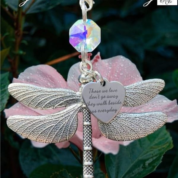 Dragonfly For Car Charm Memorial Suncatcher Those We Love Dont Go Away Rearview Mirror Accessories Hanging Ornament Dad Loss Sympathy Gift