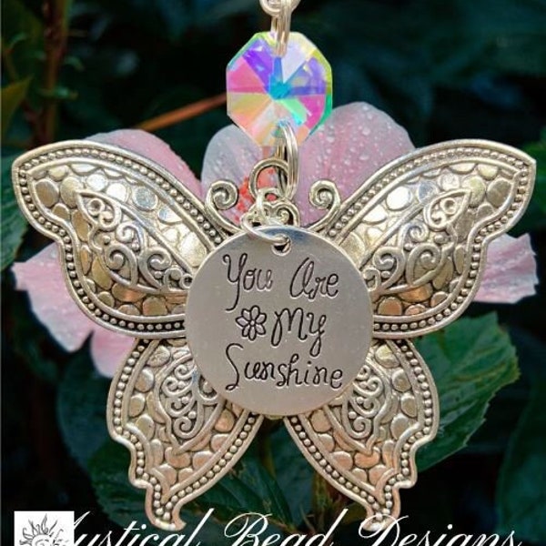 You Are My Sunshine Butterfly For Car Charm Butterfly Suncatcher Hanging Rear View Mirror Accessories Sun Catcher Ornament Gift For Daughter