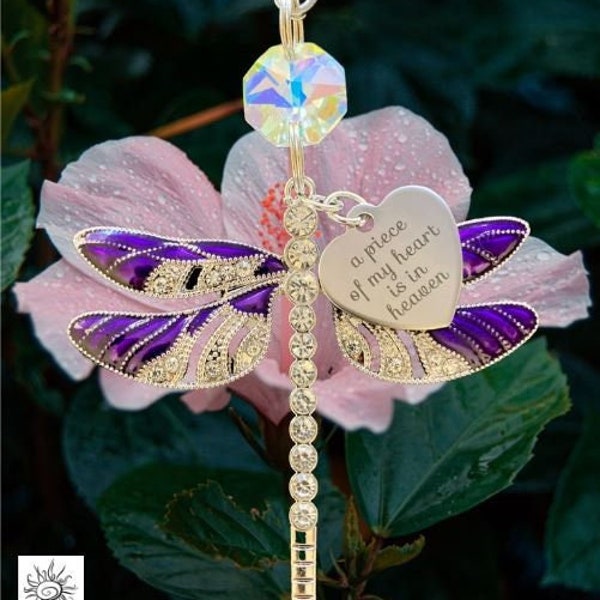 Dragonfly For Car Charm Memorial Suncatcher A Piece Of My Heart Is In Heaven Rear View Mirror Accessories Grief Loss Of Mom Sympathy Gift