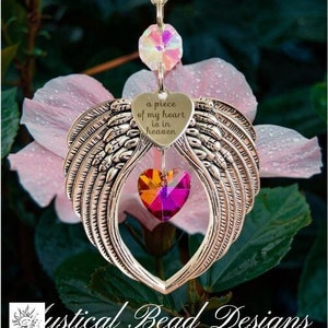 Memorial Suncatcher Guardian Angel Wings For Car Charm Accessories Crystal Heart A Piece Of My Heart Is In Heaven Mother's Day Sympathy Gift