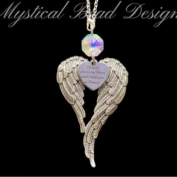 I'll Hold You In My Heart Until I Hold You In Heaven Memorial Suncatcher Guardian Angel Wings For Car Charm Rear View Mirror Sympathy Gift