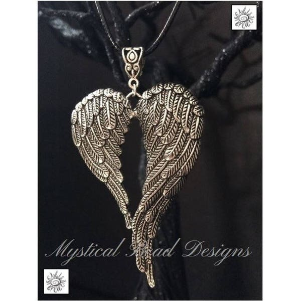 Guardian Angel Wing Necklace Memorial Necklace Large Heart Shaped Double Angel Wings Pendant Remembrance Loss Of Mom Grief Sympathy Gift