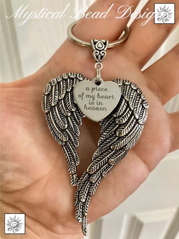 A Piece of my Heart in Heaven Angel Wings Heart Hanging Charm Remembrance Gift 