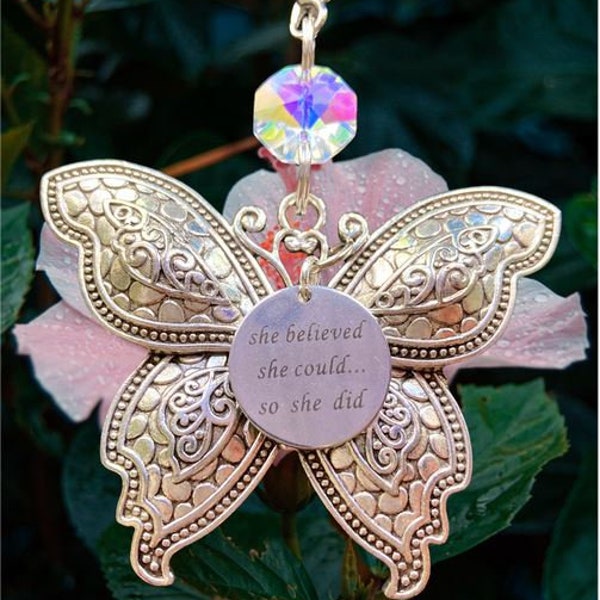 She Believed She Could So She Did Graduation Gift Hanging Butterfly Suncatcher For Car Charm Rear View Mirror Accessories Career Ornament