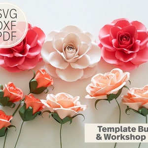 Small paper rose SVG template | Paper rose with and without stem | 5 inch paper flower digital template for Cricut & Cameo Silhouette