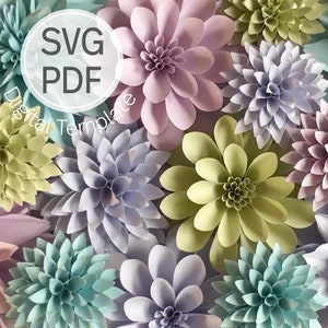 Große Papier Dahlie Bündel, SVG PDF Vorlage Cricut Cameo Silhouette, DIY Papier Blume Bündel, Dahlie Cafe Au Lait, Blumen Wand Hintergrund