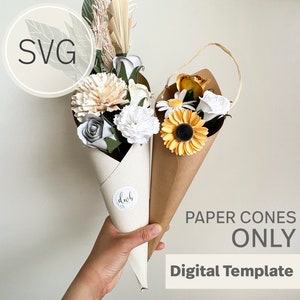 Modello digitale per la copertura del bouquet di coni di carta I Modello SVG I Copertura per bouquet fai da te I Fiori di carta per matrimonio / SVG per Cricut