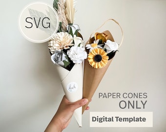 Paper Cone bouquet cover digital Template I SVG Template I DIY Bouquet cover I Wedding Paper Flowers | SVG for Cricut
