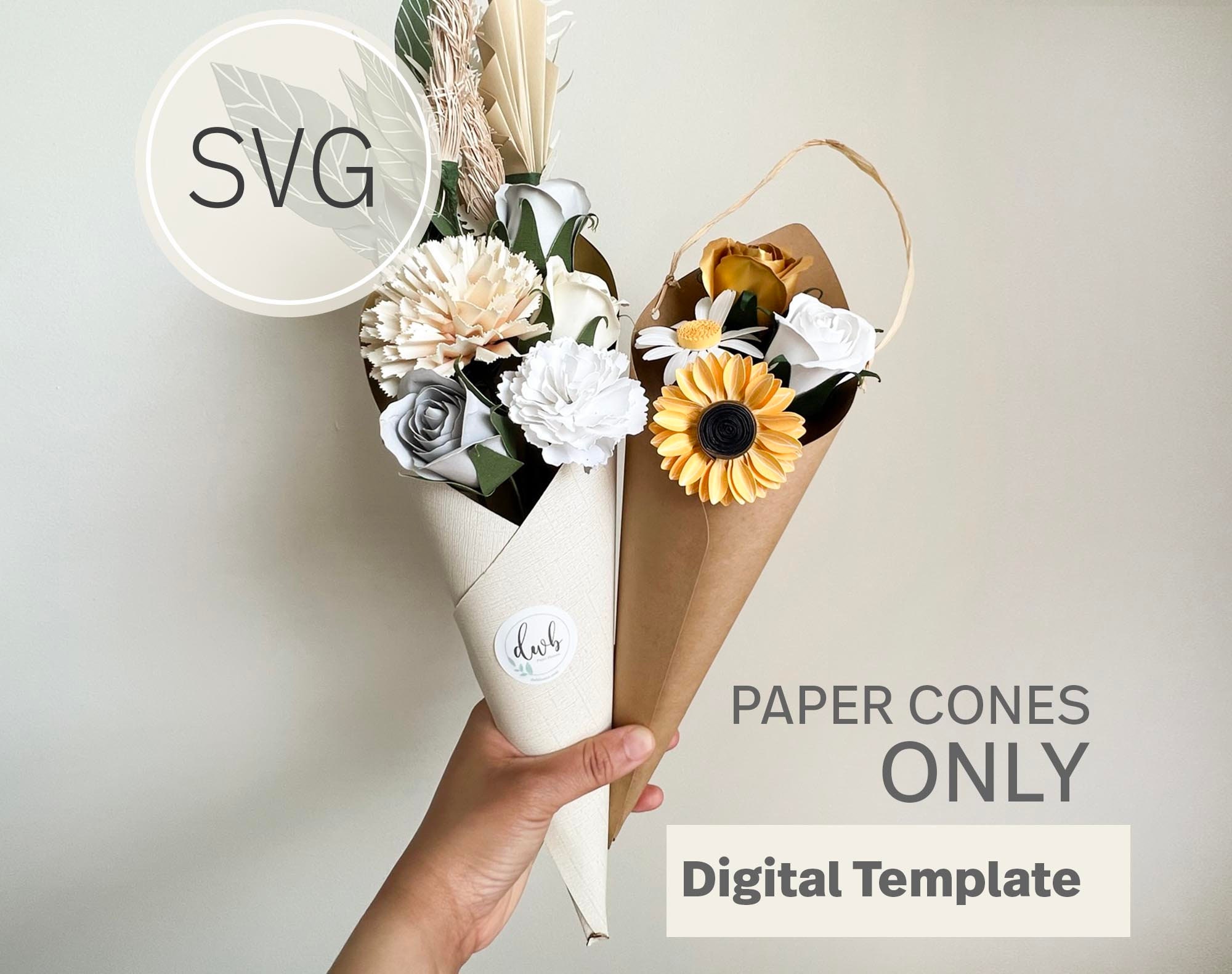 DIY Paper Flower Bouquet Cone Cover Template: SVG, Cricut (Digital Download)