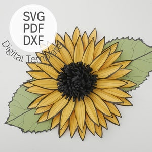 Large Paper Sunflower Template for Cricut machines and Cameo Silhouette | SVG, DXF & PDF| Online workshop| Paper Flower Diy