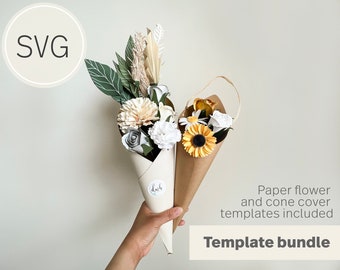 Paper Cone bouquet digital Template bundle, SVG Template, DIY paper blooms bouquet, Wedding Paper Flowers, SVG for Cricut