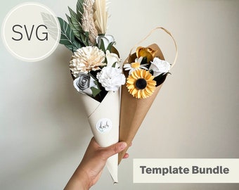 Paper Cone bouquet cover digital Template I SVG Template I DIY Bouquet cover I Wedding Paper Flowers | SVG for Cricut
