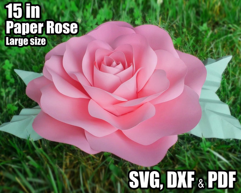 Download 15 Inch Paper Flower Rose Svg Digital Paper Flower Pattern Cricut Cameo Silhouette For Nursery Diy Paper Rose Large Dxf Pdf Template Craft Supplies Tools Drawing Drafting