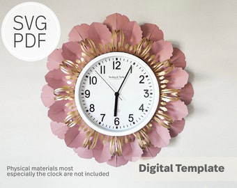 Large paper flower clock I SVG Template I DIY home decor | SVG for Cricut | Digital cut files for cutting machines| Baby girl nursery decor