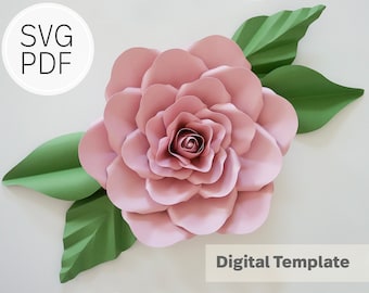 Large Paper rose digital template, Large paper flower SVG PDF template for event, DIY party & nursery decor, printable paper flower template