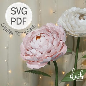 Modello di peonia di carta gigante (SVG e PDF) / Tutorial fai da te per fiori di carta indipendenti per matrimoni ed eventi