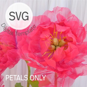 Riesige Organza Pfingstrose und Mohnblume Vorlage | DIY Blumen SVG & PDF für Cricut und Silhouette | Hochzeit Backdrop Dekor