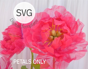 May include: Pink flower petals in a digital SVG template. The text "SVG Digital Template" is in a circle at the top of the image. The text "PETALS ONLY" is at the bottom of the image.