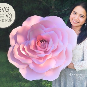 24 inch Paper Flower Rose Digital Template| SVG, Silhouette V3, Dxf and PDF file for Cricut and Cameo | Paper flower backdrop, wall decor