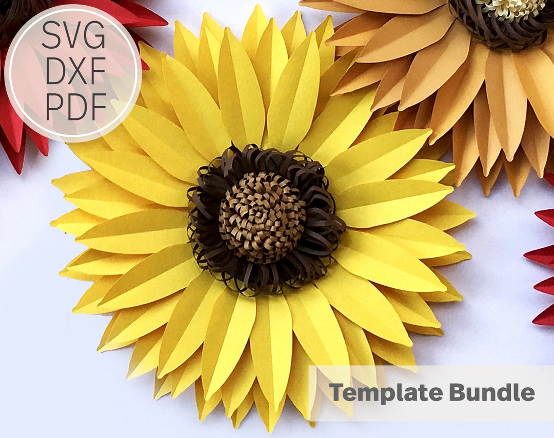 12 Inches Paper Sunflower Template SVG, DXF & PDF Online