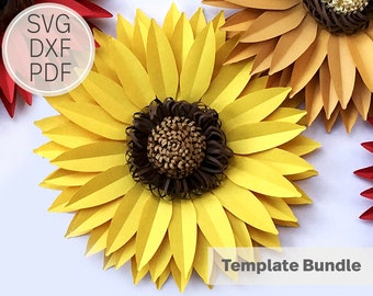 12 inches Paper Sunflower Template| SVG, DXF & PDF| Online workshop|  Cricut and Cameo Silhouette| Paper Flower Diy