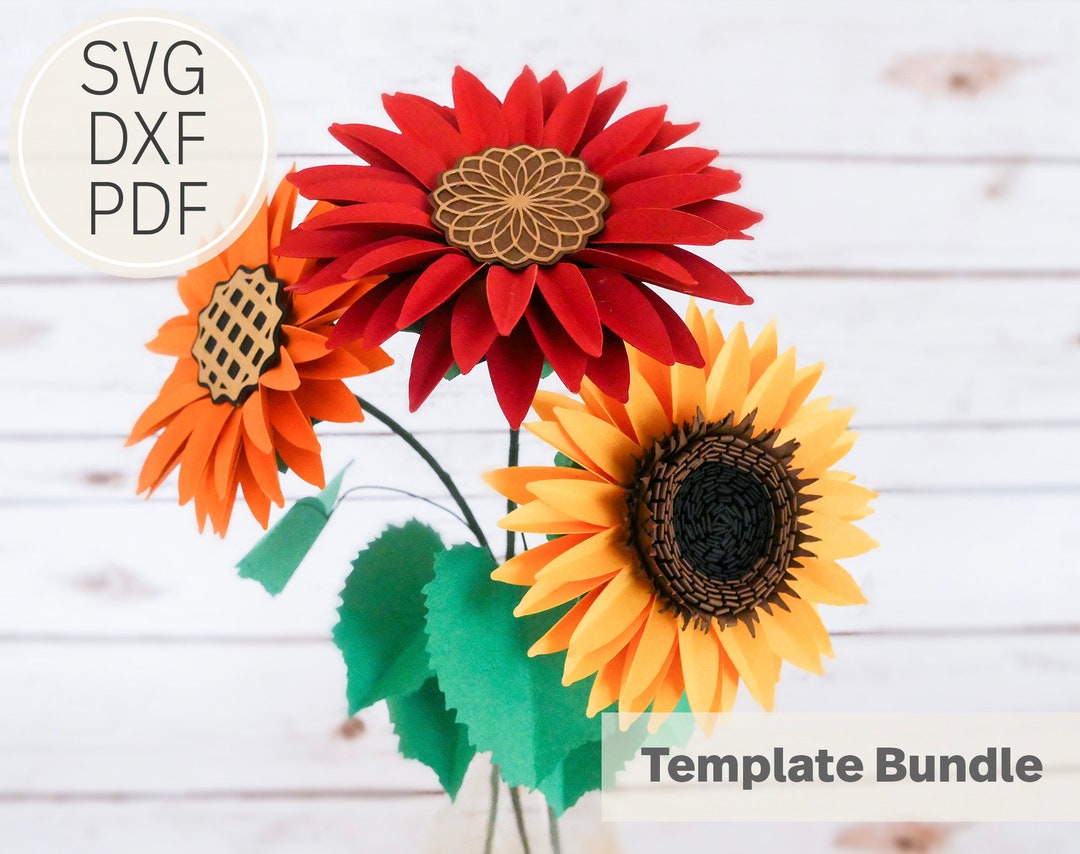 4 Inches Paper Sunflower Template| SVG, DXF &amp; PDF| Convert to Online ...