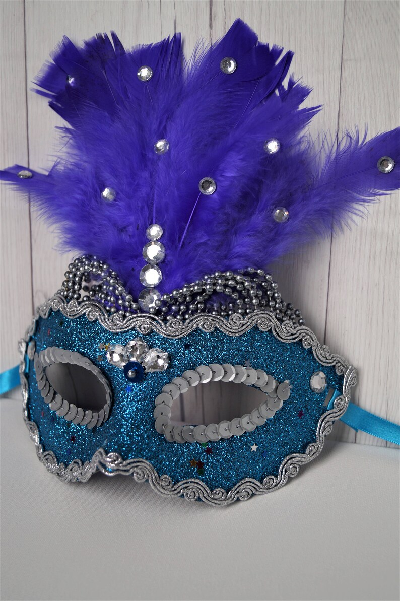 Karneval Maske Blau Und Silber Halbe Gesichtsmaske Etsy