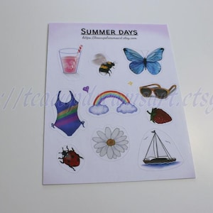 Zomerdagen: stickervel, stickervel planner, stickers, vlinder, badpak, regenboog, zomerthema