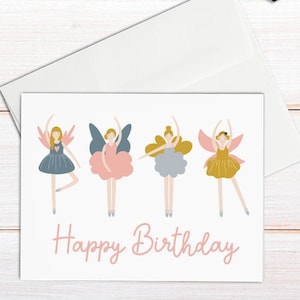 Prinses verjaardagsfeestje, verjaardag voor dochter, ballerina klein meisje, A2 afdrukbaar, verjaardagskaart voor nichtje, 6-jarige verjaardag