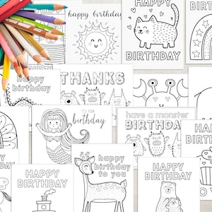 Coloring Birthday Cards 16 Printable Cards Toddler Birthday Card Coloring Pages Child Birthday A2 printable PDF Download Birthday Cards