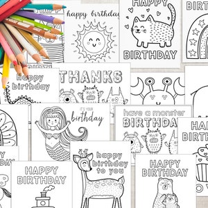 Coloring Birthday Cards 16 Printable Cards Toddler Birthday Card Coloring Pages Child Birthday A2 printable PDF Download Birthday Cards