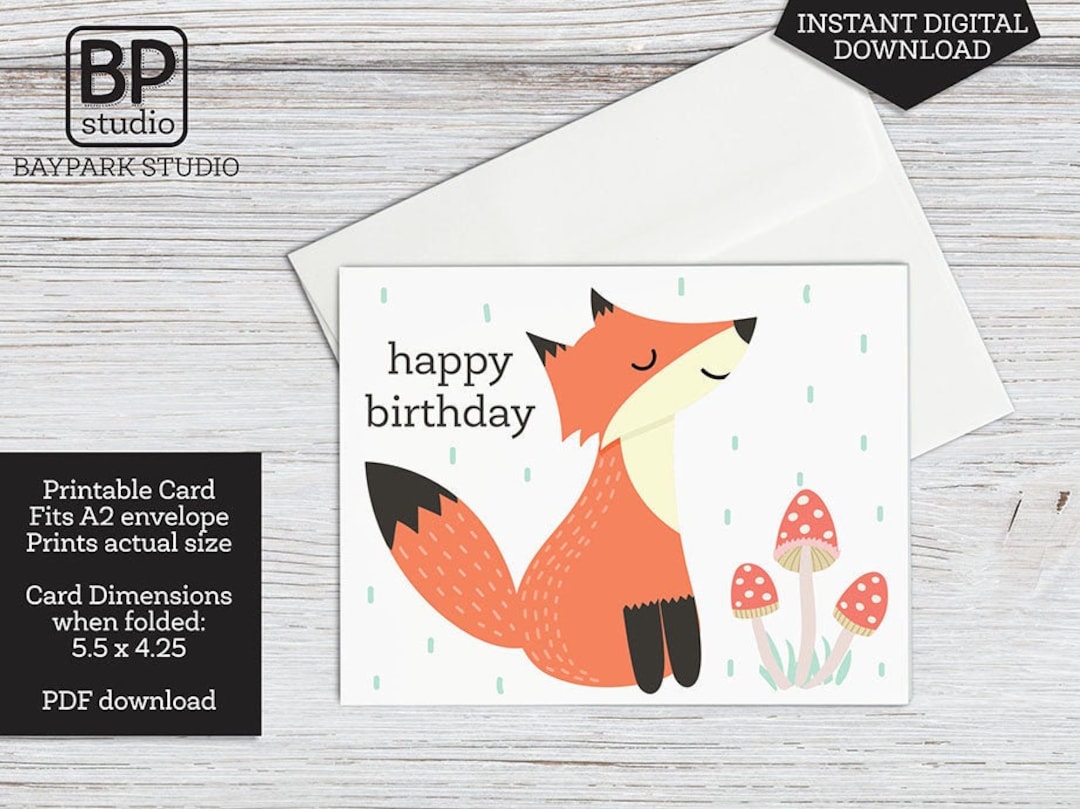 Fox Birthday Printable Card Happy Birthday Download Fox and - Etsy