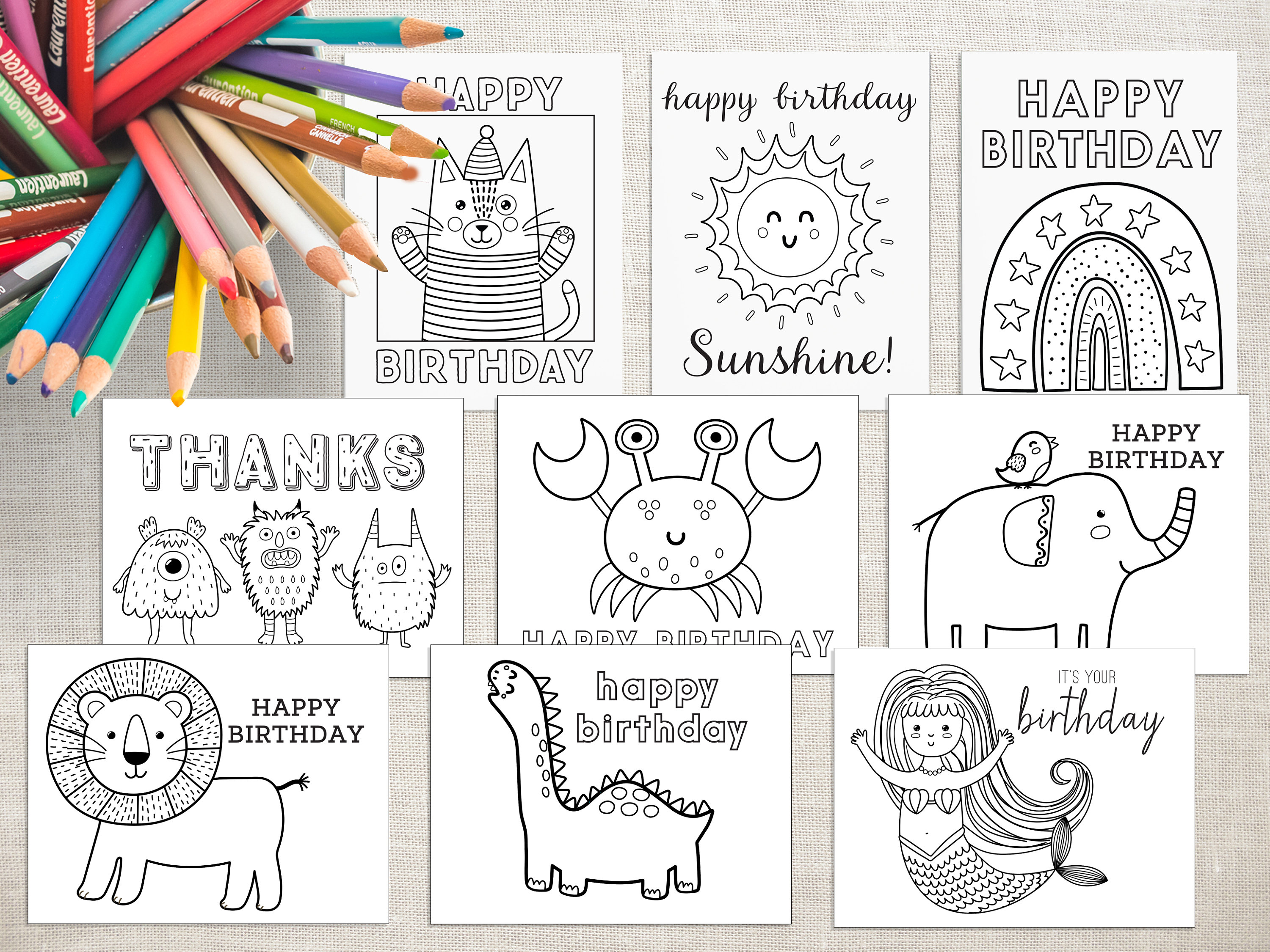 Coloring Birthday Cards 16 Printable Cards Toddler Birthday - Etsy