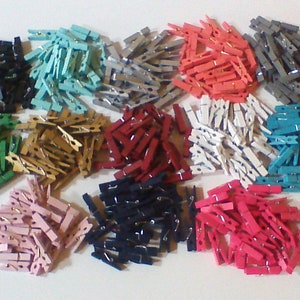 Mini Clothespins, Small Wood Clothespins, Tiny Colored Painted Clothespins, 1.5" Craft Suppy, Coral Silver Teal Gold Green Navy Blue Pink