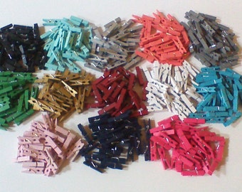 Mini Clothespins, Small Wood Clothespins, Tiny Colored Painted Clothespins, 1.5" Craft Suppy, Coral Silver Teal Gold Green Navy Blue Pink