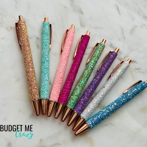 Bolígrafos de lentejuelas Bling, bolígrafos de papelería elegantes, bolígrafos brillantes, bolígrafos de oro rosa, bolígrafo de escritura retráctil, bolígrafo de diario, tinta negra