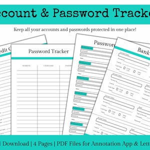 Konto- und Passwort-Tracker, Bankkonto-Informationsblatt, Kreditkarten-Log, Passwort-Log, Digital Planner Template für Goodnotes auf dem ipad
