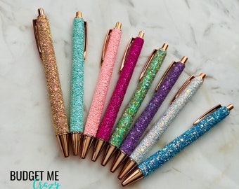 Bling Sequin Ballpoint Pens, Stylish Stationery Pens, Sparkly Pens, Rose Gold Pens, Retractable Writing Pen, Journaling Pen, Black Ink