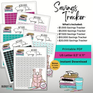 1,000 to 20,000 Savings Tracker, Printable Savings Tracker, Adult or Student Savings Challenge, Money Savings Chart, GoodNotes Trackers