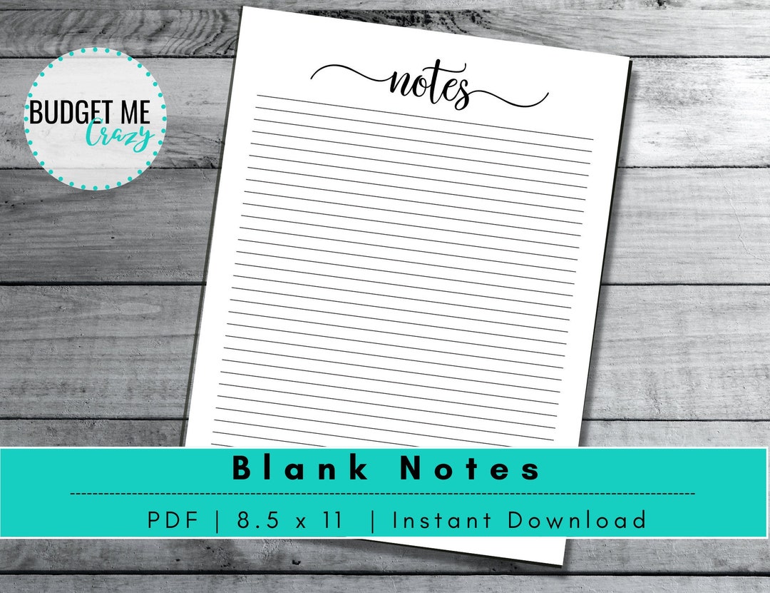 Lined Note Paper Printable, Blank Notes Page, Planner Insert, Printable ...