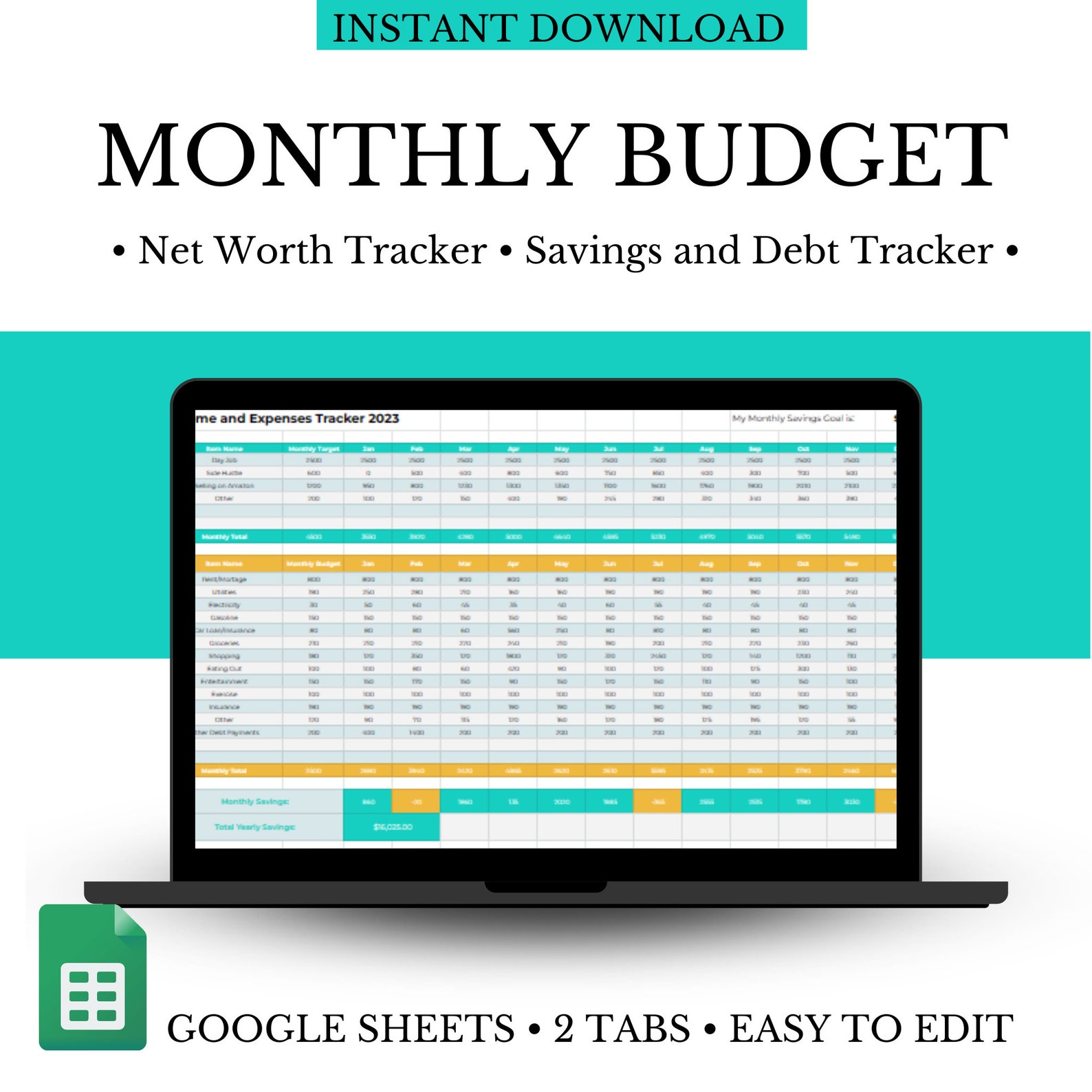 Monthly Budget Spreadsheet | Google Sheets Budget Template | Personal ...