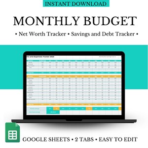 Monthly Budget Spreadsheet, Google Sheets Budget Template, Personal Finance Dashboard, Savings Tracker, Debt Tracker, Net Worth Tracker