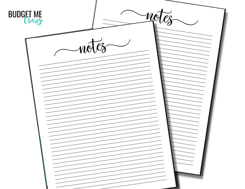 Lined Note Paper, Notes Page Planner, Printable Stationery Paper US