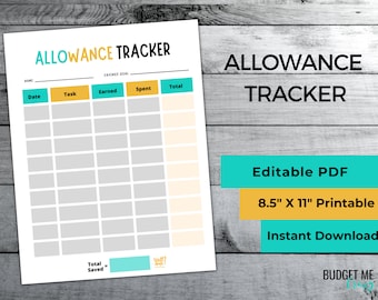 Allowance Tracker Printable for Kids, Editable Chore Chart, Kids Savings Tracker, Children's Money Tracker, Instant Download PDF