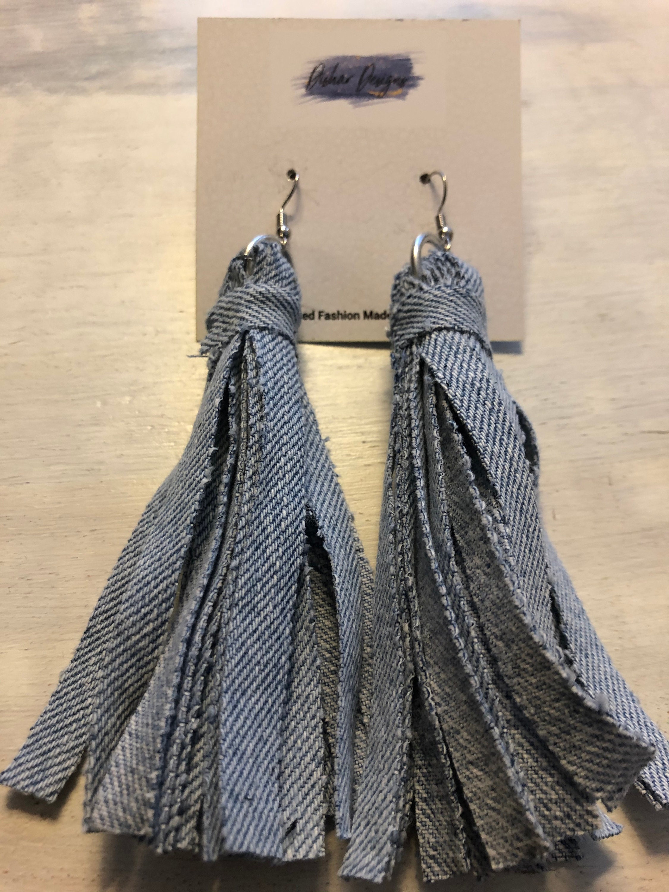Denim tassel earrings Etsy
