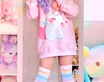 Sweatheart angel bunny - Unisex sweatshirt - kawaii cute bunny, pink long sweatshirt, fairy kei, harajuku, yume kawaii jumper- SS4