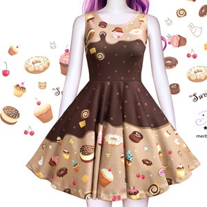 Kawaii chocolate - cute skater dress, melty chocolate skater dress, cakes dress, sweet treats dress, fairy kei, plus sizes dress -  SD28